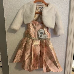 NWT 2 piece Infant Girl Formal Dress with Faux Fur Jacket